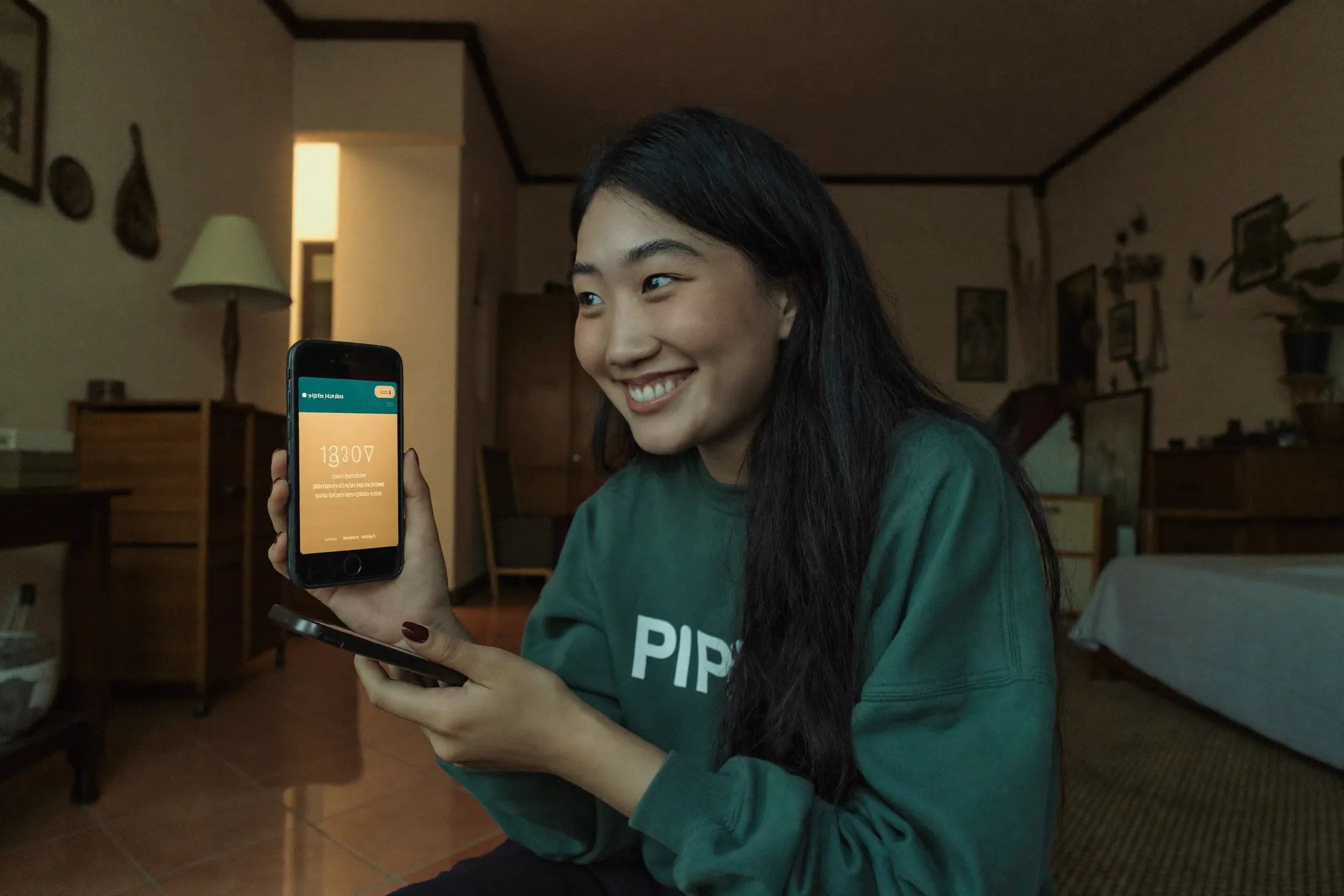 Subscriber paying on a phone at home